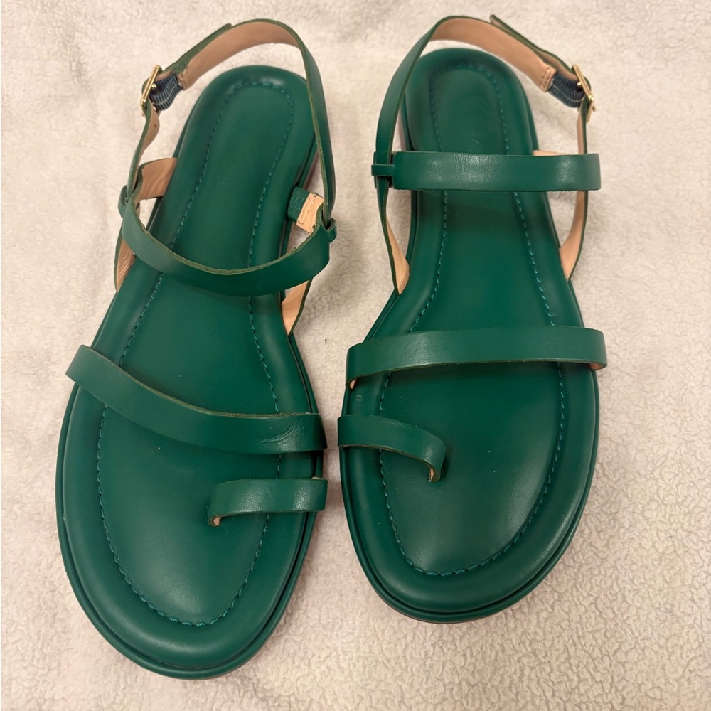 J. Crew Green Leather Strappy Sandals